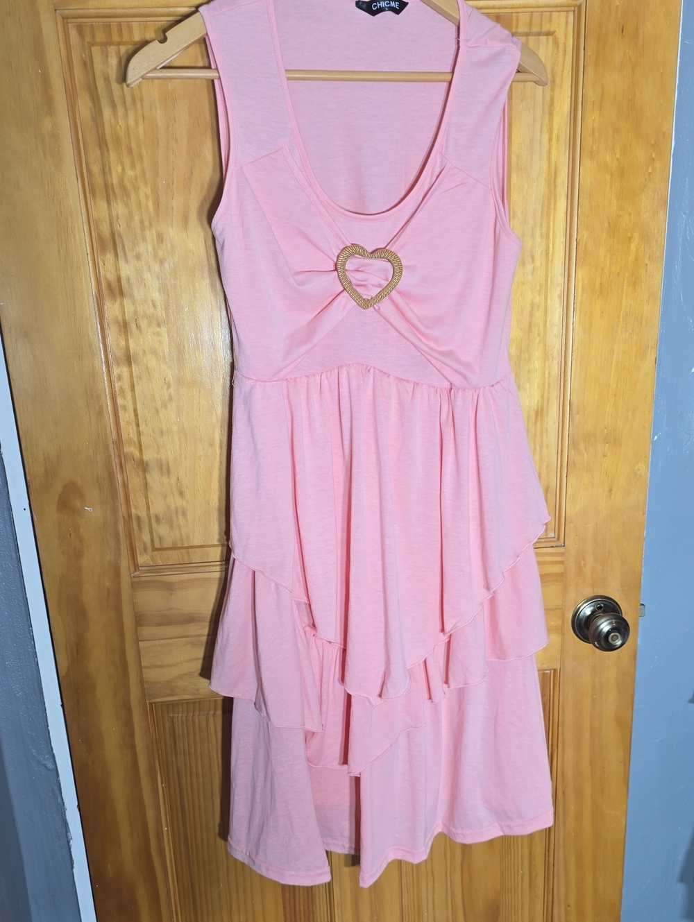Chic Me Pink Tiered Heart Accent Summer Dress Large